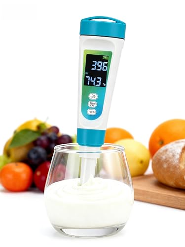 Food pH Tester for Fermenting – Digital pH Meter for Food pH 0-14(±0.05), Dual-Sensor ATC 32-140 ℉, Back-Lit LCD, pH Meter for Brewing, Sourdough, Meat, Semi-Solid/Liquid, Battery Pre-Installed