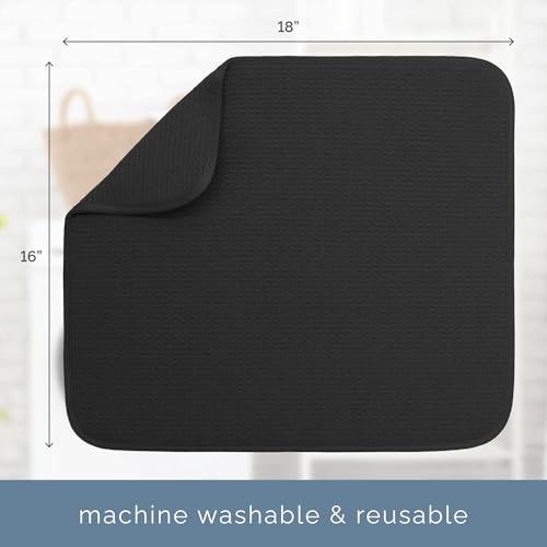 S&T INC. Dish Drying Mat, 16” x 18”, Absorbent Microfiber Kitchen Counter Mat, Dish Drying Pad for Dishes, Utensils, Pots and Pans, Large, Black - size: 16" x 18"