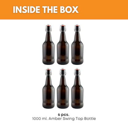 FastRack Swing Top Glass Bottles |33 oz – Pack of 6| Amber Flip Top Glass Bottles for Home Brewing, Carbonated Drinks, Kombucha, Fermentation, Water | Food Grade – ECO Friendly - color: Amber