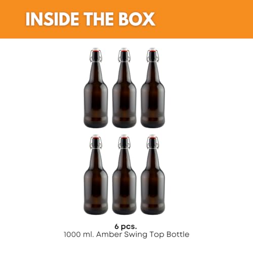 FastRack Swing Top Glass Bottles |33 oz – Pack of 6| Amber Flip Top Glass Bottles for Home Brewing, Carbonated Drinks, Kombucha, Fermentation, Water | Food Grade – ECO Friendly - color: Amber
