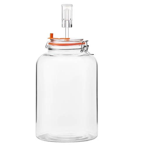 Fermentation Jar, 2 Gallon Fermenter with Airlock and Clamp Lid, 1-Pack | Large-Capacity Wide Mouth Glass Fermenting Kit for Sauerkraut, Kimchi, Pickles, Mead, Cider, Kombucha & More