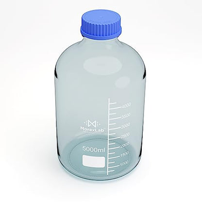 5000ML Storage Glass Bottles – 1pc Round Media Storage Bottle – Borosilicate Glass Bottles – Safe Probe Storage Glass Storage Bottles with GL60 Blue Screw Cap (5000ml - 1pc) - size: 5000ml-1pc