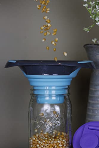 Kitchen Canning Funnel – Collapsible Silicone Food Funnel for Wide Mouth and Regular Mason Jars – Flexible Use for Coffee, Liquid, Jam, Cooking, Baking, Crafts - Teal/Gray - color: Teal-Gray