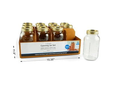 32 oz Mason Jars, Regular Mouth Quart Canning Jars with Lids and Rings, 12-Pack Large Glass Jars for Home Canning and Fermenting