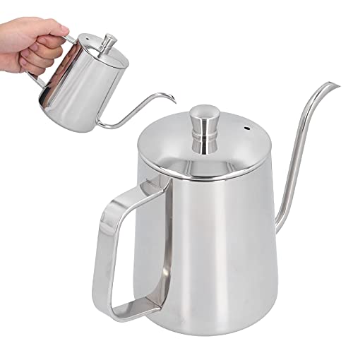 304 Stainless Steel Coffee Kettle, 600ml Gooseneck Pour Over Coffee Pot with Ergonomic Handle and Thermometer Hole, for Home Kitchen Brewing