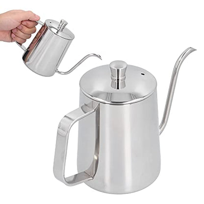 304 Stainless Steel Coffee Kettle, 600ml Gooseneck Pour Over Coffee Pot with Ergonomic Handle and Thermometer Hole, for Home Kitchen Brewing