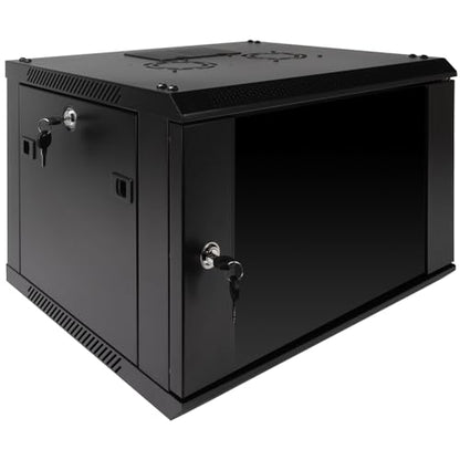 NavePoint 6U Server Rack Enclosure with Glass Door, Cooling Fan, Locks, & Removable Side Panels - 6U Wall Mount Network Cabinet 19 Inch Rack 17.7 Inches Deep - size: 6U