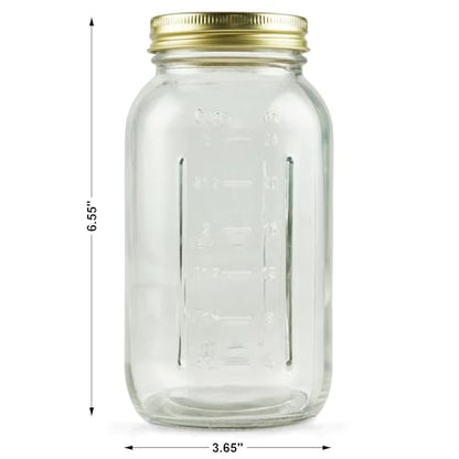32 oz Mason Jars, Regular Mouth Quart Canning Jars with Lids and Rings, 12-Pack Large Glass Jars for Home Canning and Fermenting