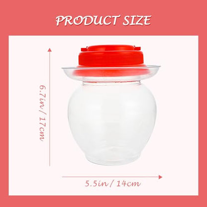 Ipetboom Large Capacity Pickle Jar 1l Plastic Food Storage Jar with Red Airtight Lid Kimchi Container for Kitchen and Household Use