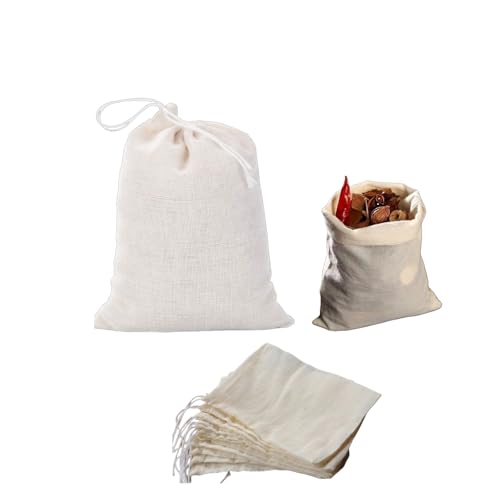Large Size Natural Cotton Muslin Drawstring Bags,Reusable Tea Bags for Loose Leaf Tea/Spice Bags for Cooking Soup/Herb/Cooking -Small Cotton Cheese Cloth Bag for Straining (7.9x9.8") - size: 7.9x9.8"