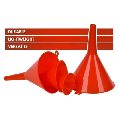 DEDC Oil Funnels, Gas Funnels, Plastic Funnel Set for Car, Automotive, Kitchen, Mini Small Large Red (4pcs Gas Plastic Funnel)