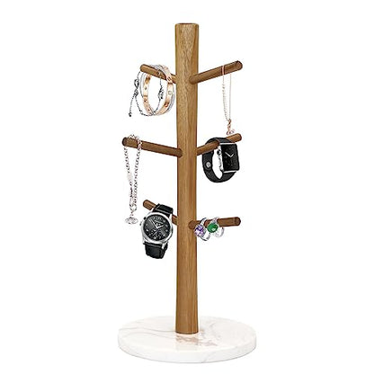 Buruis Wood Mug Holder, Marble Base Cup Rack Tree, Mug Stand Hanger, Kitchen Coffee Tree Countertop Tea Holder Stand, Coffee Cup Dryer with 6 Hooks (Round Base White) - color: Round Base White