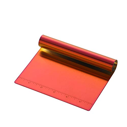 Stainless Steel Multifunctional Flour Scraper Mirror Polished Cake & Pizza Cutter Dough & Pastry Cutter Baking Scale Scraper & Butter Knife With Scale Pastry Bread Separator (Orange Red) - color: Orange Red