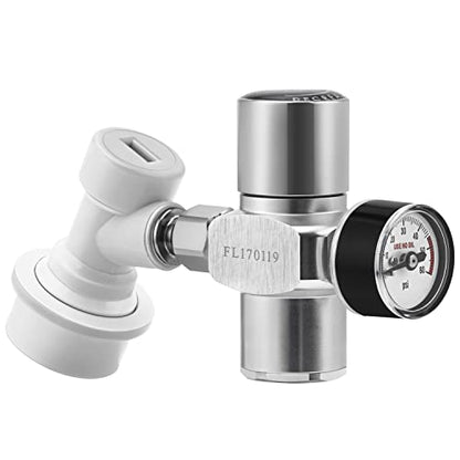 TMCRAFT Keg Charger Regulator, Upgraded 0-60PSI Pressurized Beer Mini Keg Regulator with 3/8" Thread and Gas Ball Lock Quick Disconnect Set for Homebrew Keg