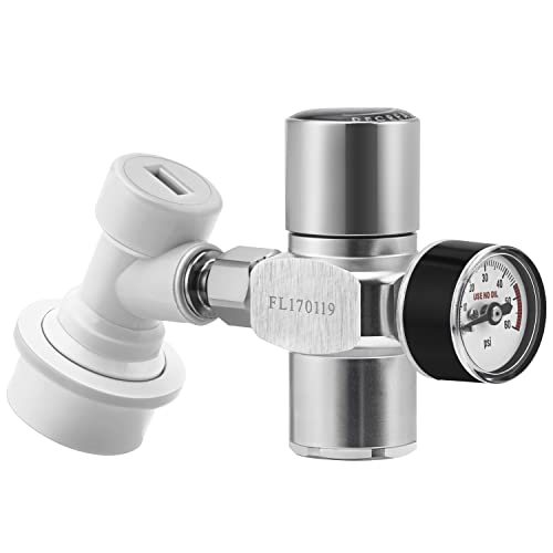TMCRAFT Keg Charger Regulator, Upgraded 0-60PSI Pressurized Beer Mini Keg Regulator with 3/8" Thread and Gas Ball Lock Quick Disconnect Set for Homebrew Keg