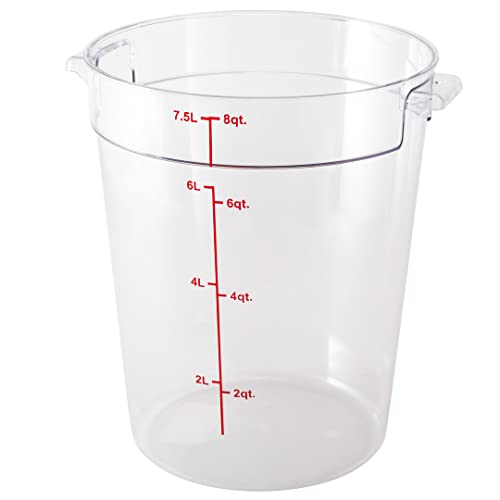 Restaurantware Met Lux 8 Quart Food Storage Container, 1 Round Commercial Storage Container - Lid Sold Separately, With Volume Markers, Clear Plastic Food Prep Bucket, Space-Saving Storage - size: 8 qt, style: 1 Count