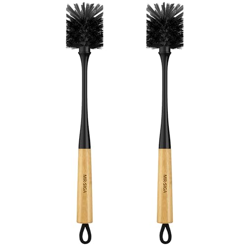 MR.SIGA Water Bottle Brush, Long Handle Bottle Brush for Water Glasses, Baby Bottles, Sports Bottles Cleaning, Black, 2 Pack - color: Black