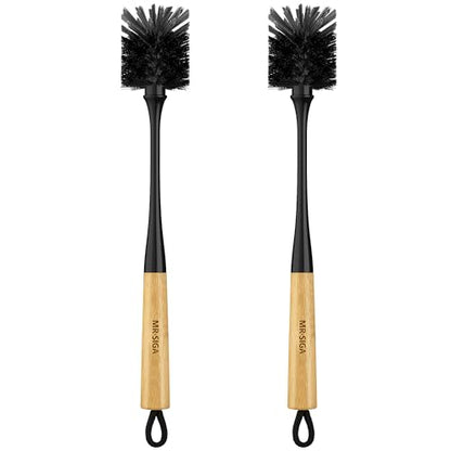 MR.SIGA Water Bottle Brush, Long Handle Bottle Brush for Water Glasses, Baby Bottles, Sports Bottles Cleaning, Black, 2 Pack - color: Black