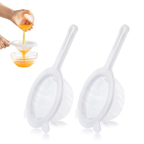 VRUIFA 2PCS Plastic Fine Mesh Strainer, Nylon Ultra Strainer for Juice, Coffee, Honey, Milk, Nut Milk with Handle (120+200Mesh)