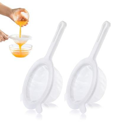 VRUIFA 2PCS Plastic Fine Mesh Strainer, Nylon Ultra Strainer for Juice, Coffee, Honey, Milk, Nut Milk with Handle (120+200Mesh)