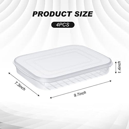 Suclain 4 Pieces Bacon Keeper Plastic Deli Meat Saver with Lids Airtight Cold Cuts Cheese Container for Fridge Food Refrigerator Storage Box Shallow Low Cookie Holder, 9.65 x 7.28 x 1.38''