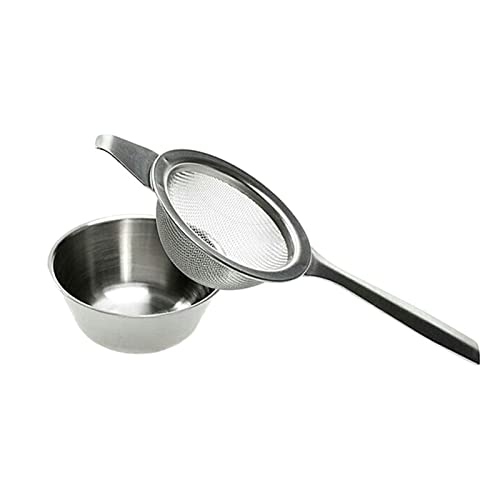 2.24inch Fine Mesh Strainer with Long Handle, Stainless Steel Mini Tea Strainer with dripping bowl, for Straining Teas and Cocktails or Sifting Flour, Sugar, Spices, and Herbs(Silver)