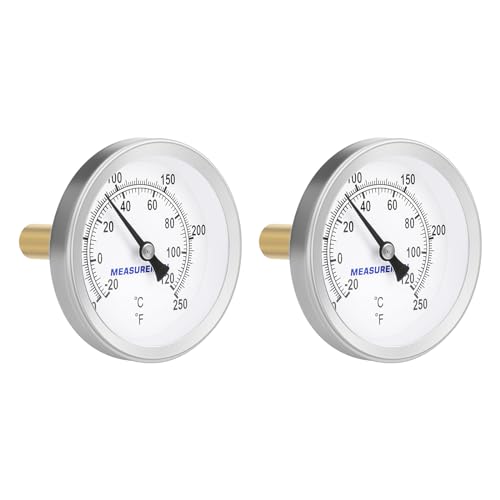 MEASUREMAN Hot Water Bi-Metal Thermometer, 2-1/2" Dial, 1-3/4" Lead-Free Brass Stem, Range 0-250 deg F/-20-120 deg C, 2% Accuracy, Adjustable, 1/2" NPT Back Mount（2 Pack - size: 0-250 deg F/-20-120 deg C, style: 1-3/4" Stem 2pc
