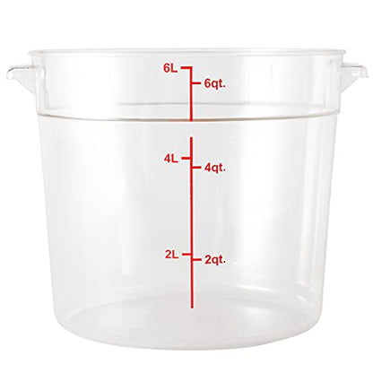 Restaurantware Met Lux 6 Quart Food Storage Containers 10 Round Commercial Storage Containers - Lids Sold Separately With Volume Markers Clear Plastic Food Prep Buckets Space-Saving Storage - size: 6 qt, style: 10 Count