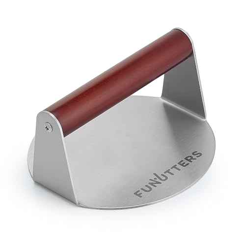 FUNUTTERS 5.5'' Smash Burger Press Patty Maker, Hamburger Smasher Tool, Heavy-Duty Stainless Steel, BBQ Grill and Flattop Griddle Accessory - Commercial Grade - size: 5.5'' with Beechwood Handle