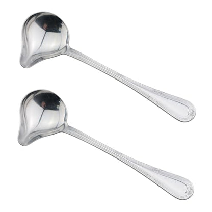 TAODAN Length 7.87 Inch Stainless Steel Gravy Ladle with Pouring Spout Hot Pot Cooking Spoon Home Kitchen Oil Spoon for Scooping Up Gravy and Sauces