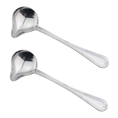 TAODAN Length 7.87 Inch Stainless Steel Gravy Ladle with Pouring Spout Hot Pot Cooking Spoon Home Kitchen Oil Spoon for Scooping Up Gravy and Sauces