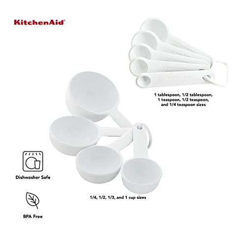 KitchenAid Universal Easy To Read Measuring Cup and Spoon Set with Soft Grip Handle for Maximum Control, Hang Hole and Nesting For Easy Storage, Dishwasher Safe, 9 Piece, White - color: White