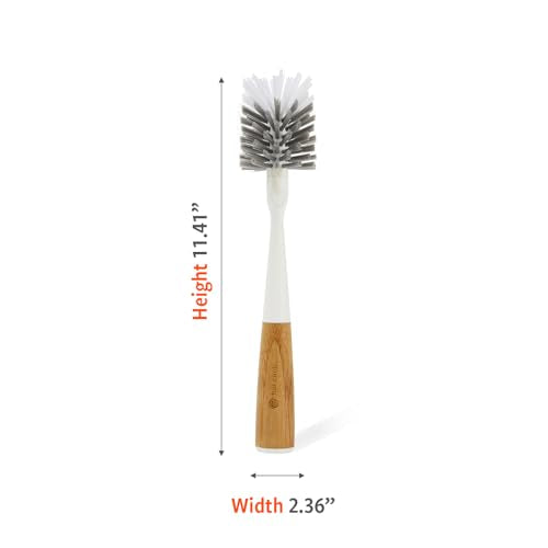 Full Circle Upstanding Bottle Brush - Made from Bamboo with Long Handle, Replaceable Head - Deep Cleans Water Bottles, Tumblers & Baby Bottles - BPA & Formaldehyde Free - White