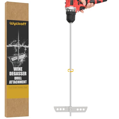 Wyckoff 17.5" Wine Degasser Drill Attachment (Ver.3)Stainless Steel Stirrer | Foldable 17.5-inch Wine Making Mixer Rod, Wine Wand Stirring Paddle for Home Brewing, Wine | Beer | Mead | Kombucha