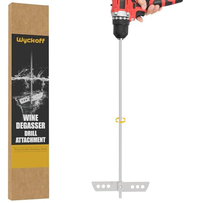 Wyckoff 17.5" Wine Degasser Drill Attachment (Ver.3)Stainless Steel Stirrer | Foldable 17.5-inch Wine Making Mixer Rod, Wine Wand Stirring Paddle for Home Brewing, Wine | Beer | Mead | Kombucha
