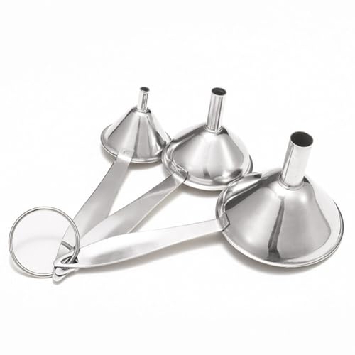 Small Funnels for Filling Bottles-3Pcs Stainless Steel Kitchen Funnel Set,Mini Long Handle Metal Funnels Food Grade Mini Metal Funnel for Powder Oil Fluid Spice