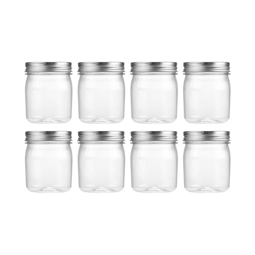 novelinks 8 oz Clear Plastic Jars with Airtight Lids, 8 Pack Plastic Mason Jars with Lids 8oz, Refillable Storage Slime Containers & Small Spice Jar for Kitchen Organization (8 Pack,Silver) - color: Silver, size: 8 Pack 8 Ounce