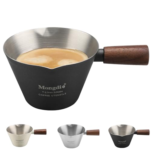 Mongdio Espresso Measuring Cup, Stainless Steel Espresso Shot Cups with Wooden Handle and Double Spouts, 3.4OZ/100ML, Black - color: Black, size: 3.4oz