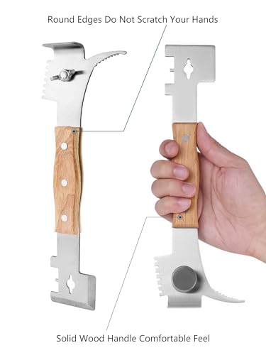 Multipurpose Steel Hive Tool with Wooden Handle, Beekeeping Tool | 7-in-1 Beekeeping Tool for Hive Scraping, Prying & Frame Cleaning