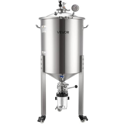 VEVOR Pressure Fermenter 15 PSI, 16 Gal/60L All-in-One Stainless Steel Conical Secondary Fermentation Bucket, with Cooling Tube, Yeast Slurry Collection Bottle, for Wine, Beer Brewing Equipment - size: 16 Gal-Fermenter2.0