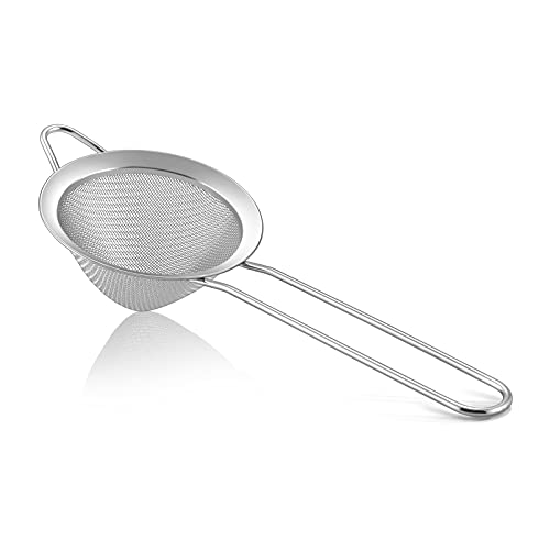 TeamFar Fine Mesh Strainer, 3.3’’ Stainless Steel Tea Strainer-Silver, 1PC | Bar Strainer Small Mesh Conical Cone for Cocktail Coffee Juice, Healthy & Dishwasher Safe, Long Handle & Hanging Loop