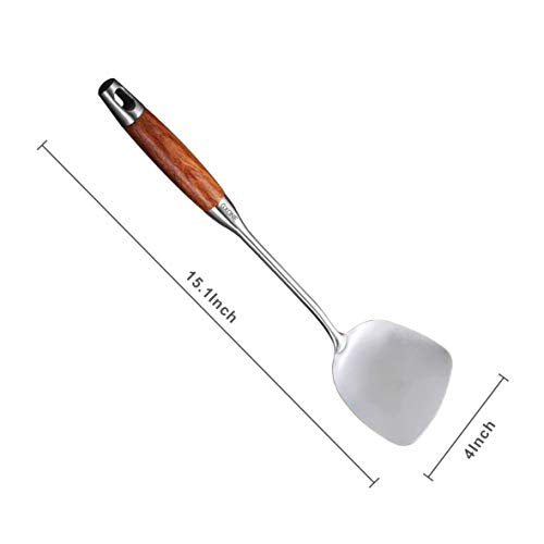 Chinese Wok Spatula, 304 Stainless Steel Spatula with Heat Resistant Wooden Handle Wok Utensils,Silver/15.7Inch - style: Wok Spatula-wood handle