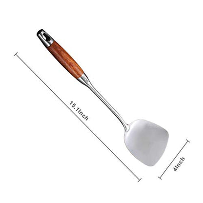 Chinese Wok Spatula, 304 Stainless Steel Spatula with Heat Resistant Wooden Handle Wok Utensils,Silver/15.7Inch - style: Wok Spatula-wood handle