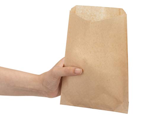 Kraft Paper Sandwich Style Bags (200) 6"x 1"x 8" Dry Wax Grease Resistant Bags. Perfect for Sandwiches, Cookies, Pastries, Take Out, and Gifts. Made in USA. - color: Brown