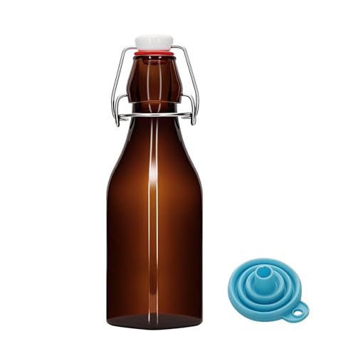 1Pc Amber Swing Top Brewing Bottles with Leak Proof Easy Caps, Glass Beer Bottle Flip Top Bottles For Kombucha, Kefir, Vanilla Extract, Beer (8.5oz Square)