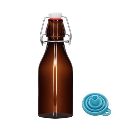 1Pc Amber Swing Top Brewing Bottles with Leak Proof Easy Caps, Glass Beer Bottle Flip Top Bottles For Kombucha, Kefir, Vanilla Extract, Beer (8.5oz Square)