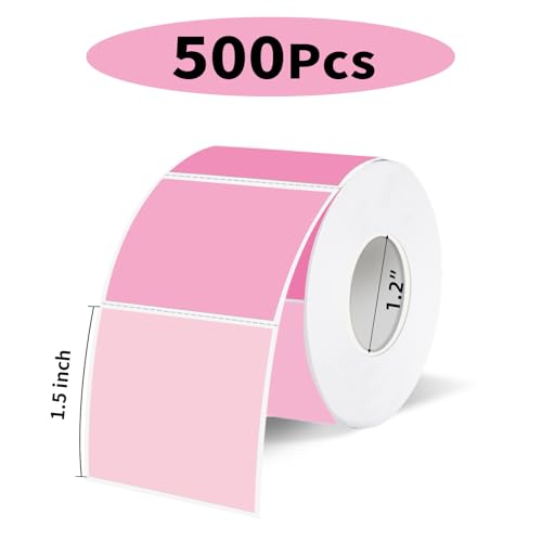1.5 Inch Square Thermal Label Printer Stickers, Pink Gradient Self-Adhesive Direct Thermal Labels Stickers, Waterproof/Perforation Line Design- 500 Sheets - color: Pink Gradient, size: Square 1.5'' X 1.5''