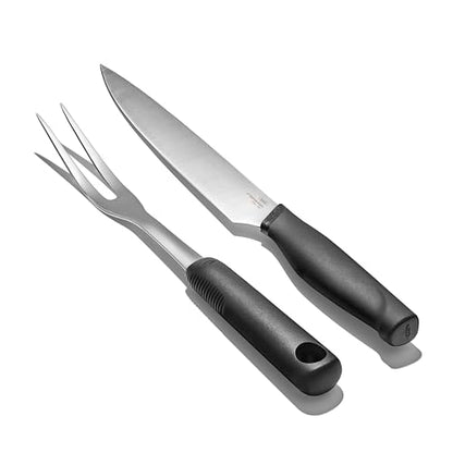 OXO Carving Set |Soft-Grip Duo Designed for Effortless Carving and Serving |2-Piece Fork & Knife Set | Spear, Secure, Cut & Serve Roasted Meat - style: Carving Set