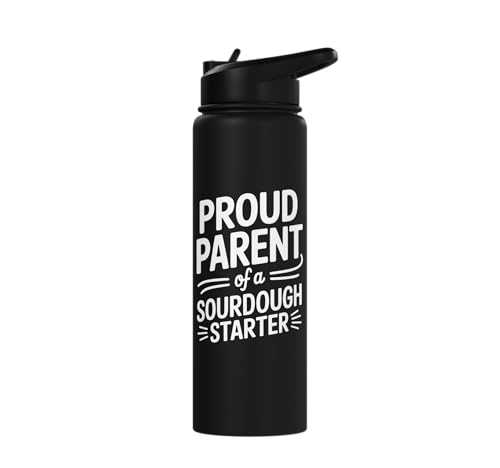 Proud Parent Sourdough Starter Active Yeast Stainless Steel Insulated Water Bottle - color: Black