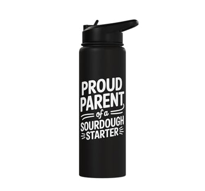 Proud Parent Sourdough Starter Active Yeast Stainless Steel Insulated Water Bottle - color: Black